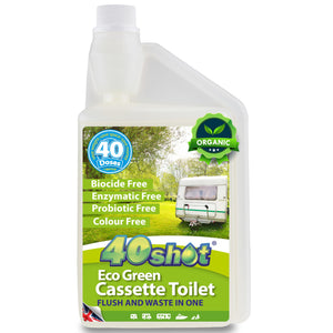 40Shot 2-in-1 Eco Green Organic Caravan Toilet Fluid 1L Concentrated Cassette