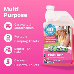 40 Shot Pink Flush Toilet Rinse 1L Concentrate for Caravan & Motorhome