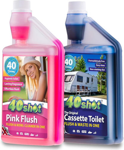 40Shot Caravan Toilet Fluid Twin Pack, Pink & Blue