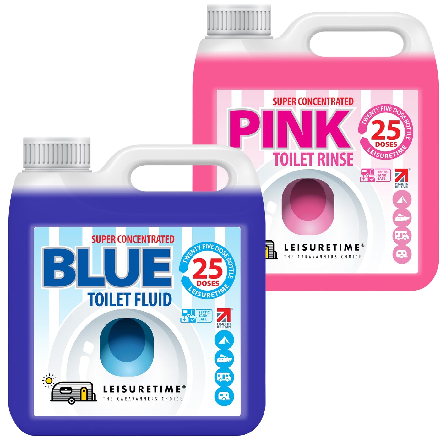 LeisureTime Pink and Blue Caravan Toilet Fluid Twin Pack - Formaldehyde Free, Septic Tank Safe